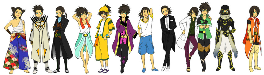 alternate_costume, armor, azumakenji, bandana, barefoot, black_hair, boots, bowtie