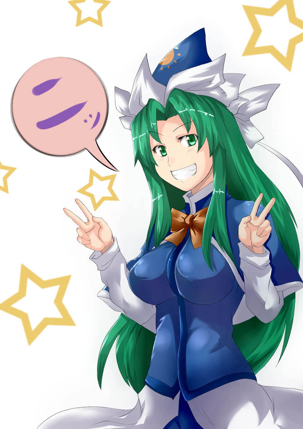 green_hair, grin, hat, highres, long_hair, mima, reon_(pixiv), reon_(saikyou)