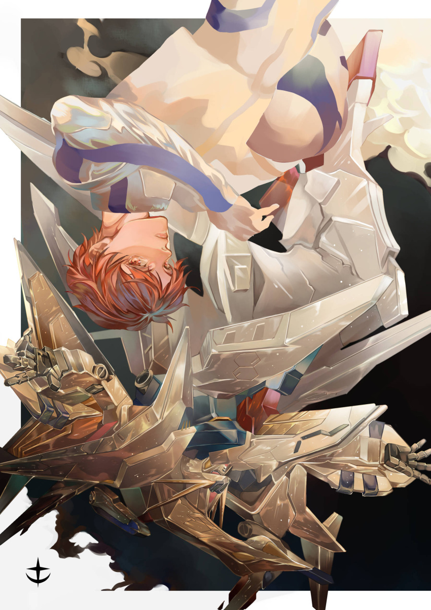 1boy, brown_eyes, brown_hair, commentary, earth_federation, gundam, gundam_hathaway's_flash, highres