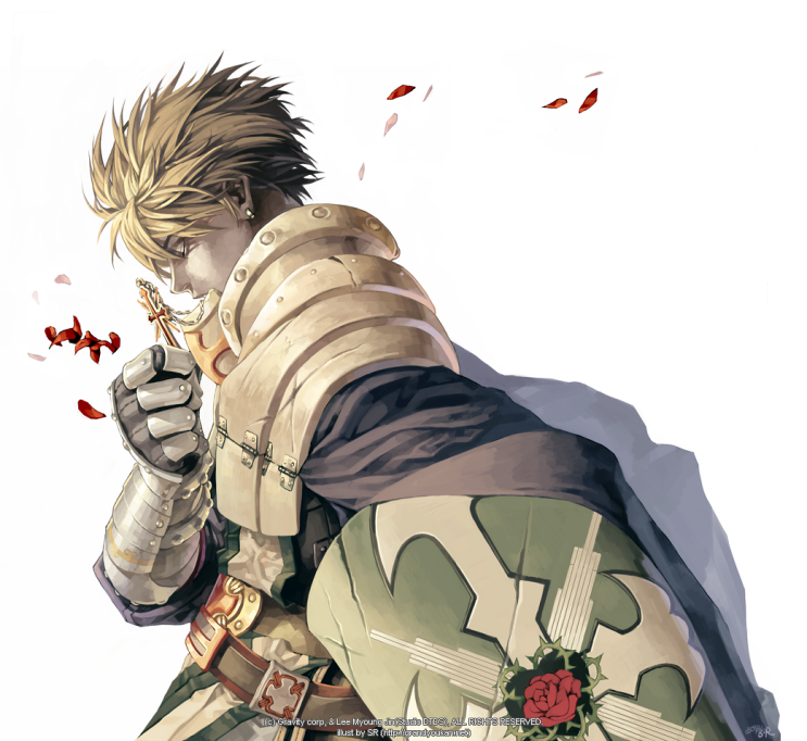 1boy, armor, artist_name, bangs, blonde_hair, blue_cape, blue_shirt, breastplate