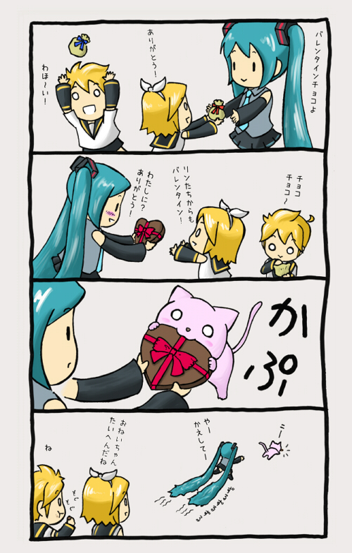 :>, :t, cat, chibi, chocolate, comic, eating, hatsune_miku