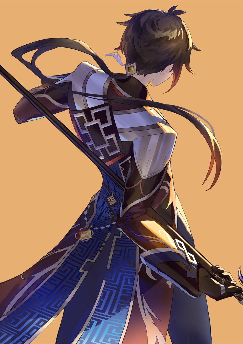 1boy, bangs, black_gloves, brown_hair, coattails, commentary_request, earrings, formal