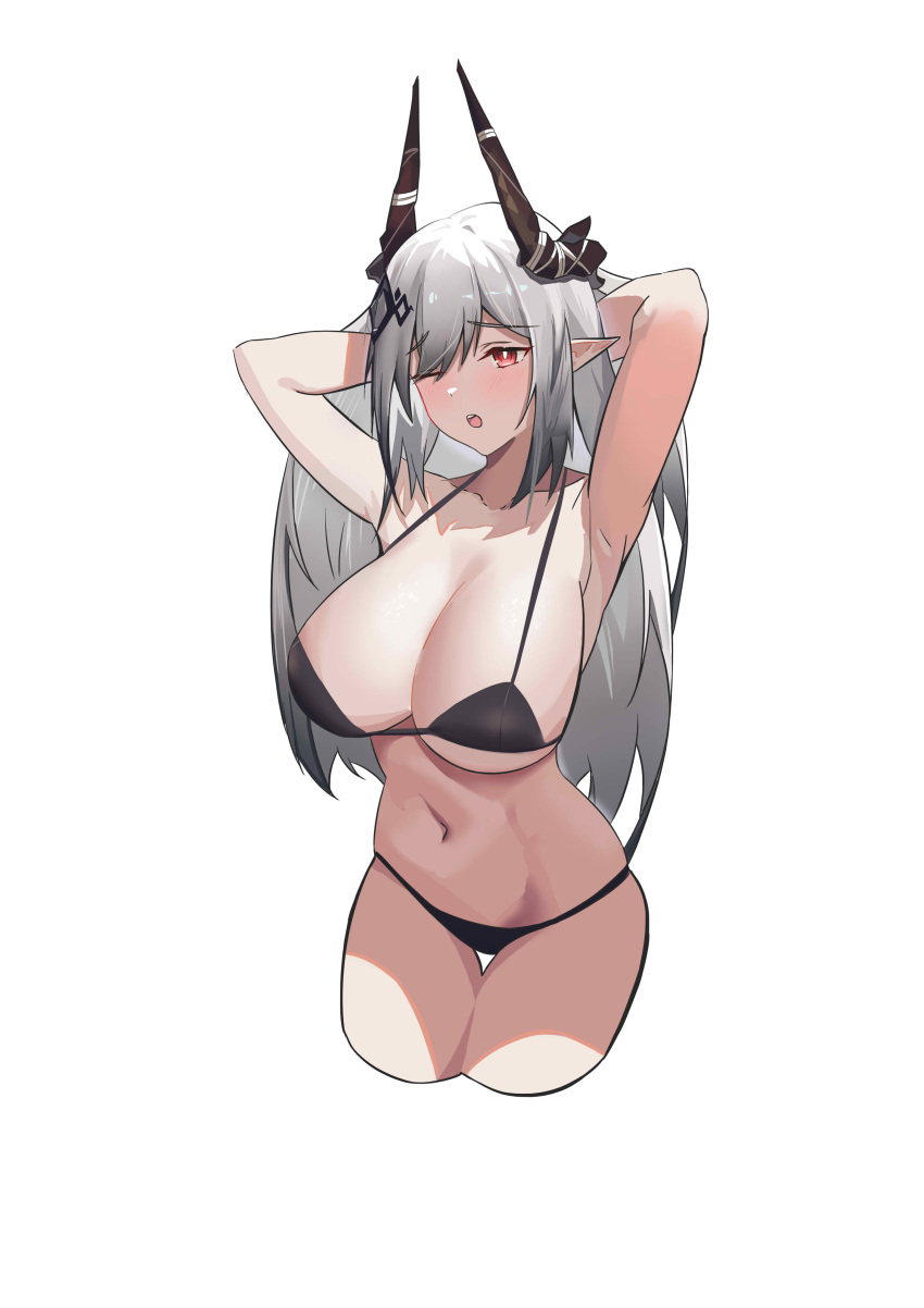 1girl, ;o, absurdres, arknights, armpits, arms_up, bangs, bare_arms
