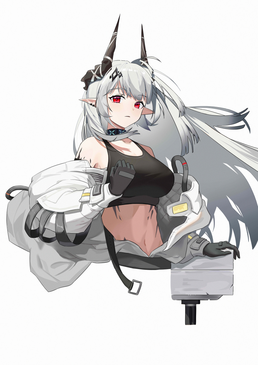 1girl, absurdres, arknights, bangs, bare_shoulders, black_choker, black_gloves, breasts