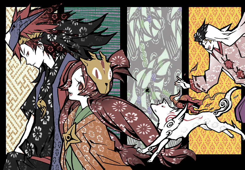 animal, bad_id, brown, issun, japanese_clothes, kai_(okami), kimono, male