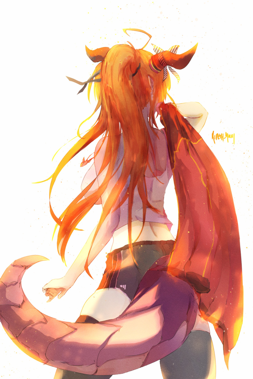 1girl, absurdres, ahoge, alternate_hairstyle, arm_behind_head, artist_name, black_ribbon, bloom