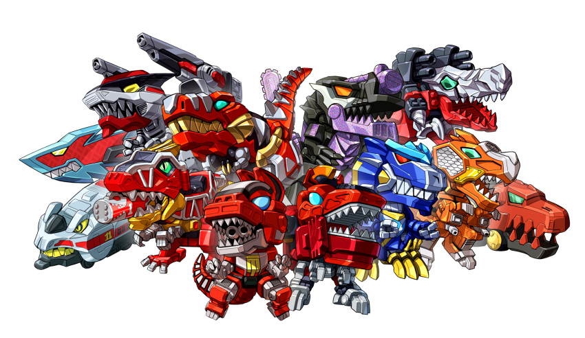 aqua_eyes, bakuryuu_sentai_abaranger, bakuryuu_tyrannosaurus, engine_sentai_go-onger, engine_t-line, gouzyuurex, green_eyes, highres