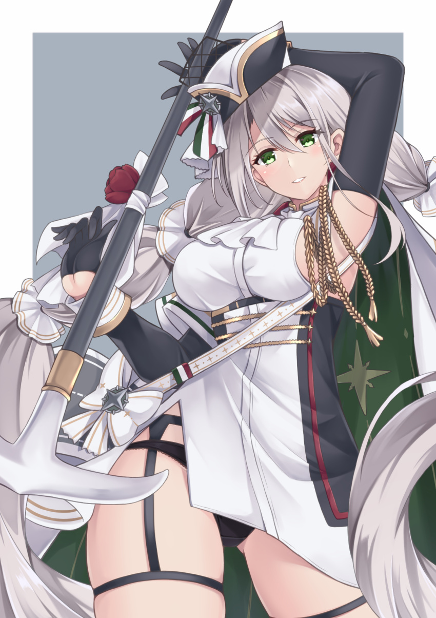 1girl, aiguillette, aquila_(azur_lane), arm_up, arm_warmers, armpits, ascot, azur_lane
