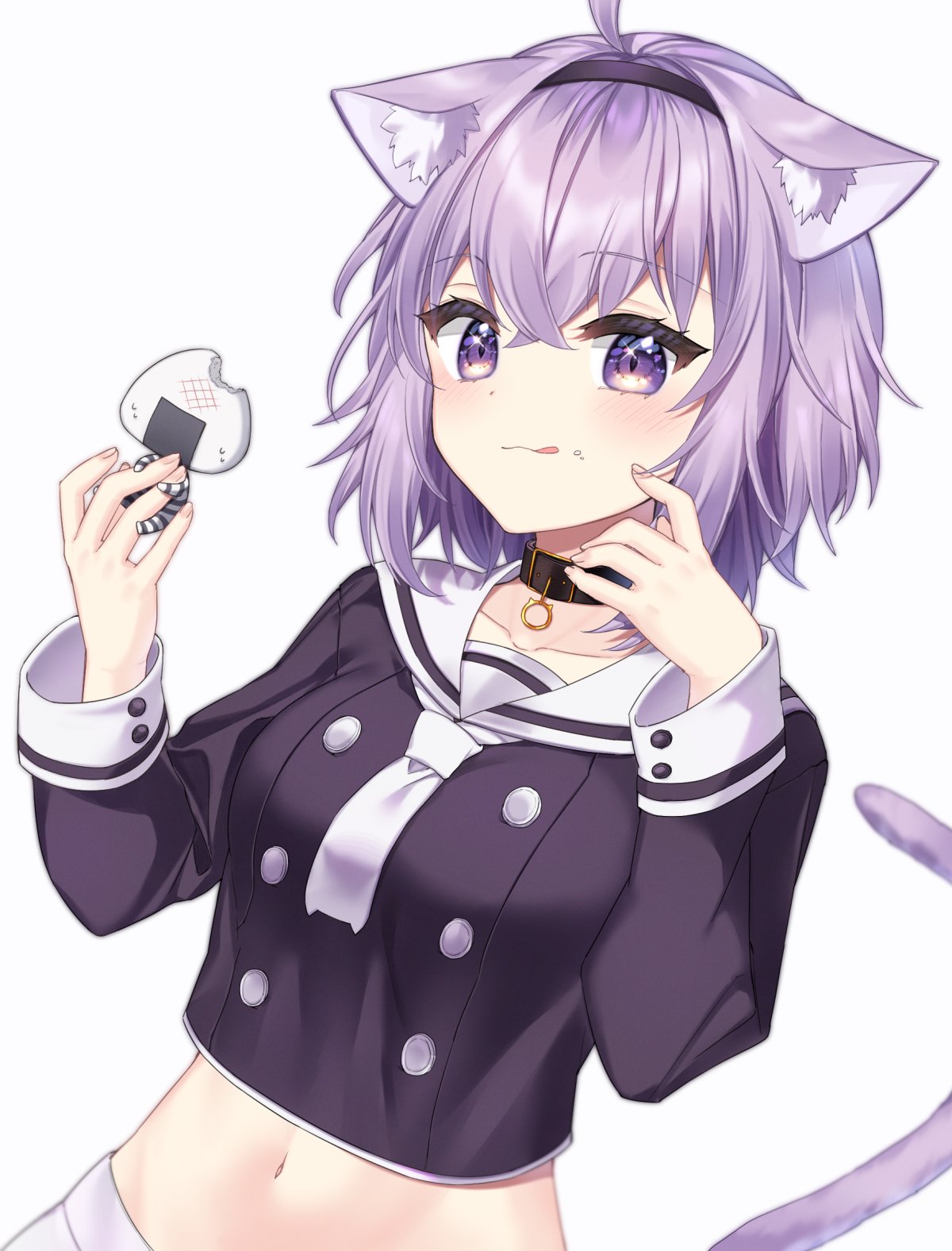 1girl, animal_ears, cat_ears, cat_tail, eating, food, food_on_face, hairband