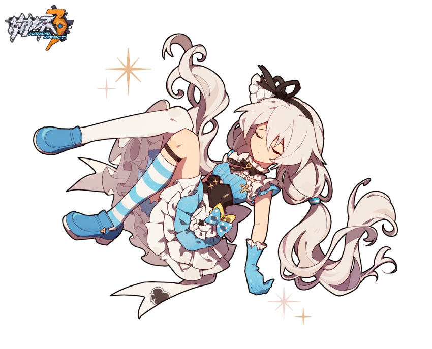 1girl, alternate_costume, asymmetrical_legwear, bangs, blue_gloves, closed_mouth, floating, gloves