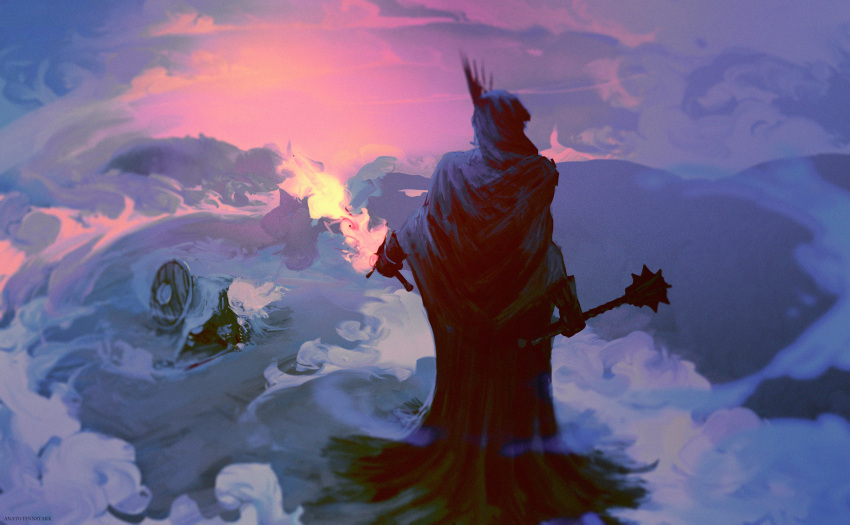 1boy, 1girl, anato_finnstark, cape, cloak, crown, eowyn, fantasy