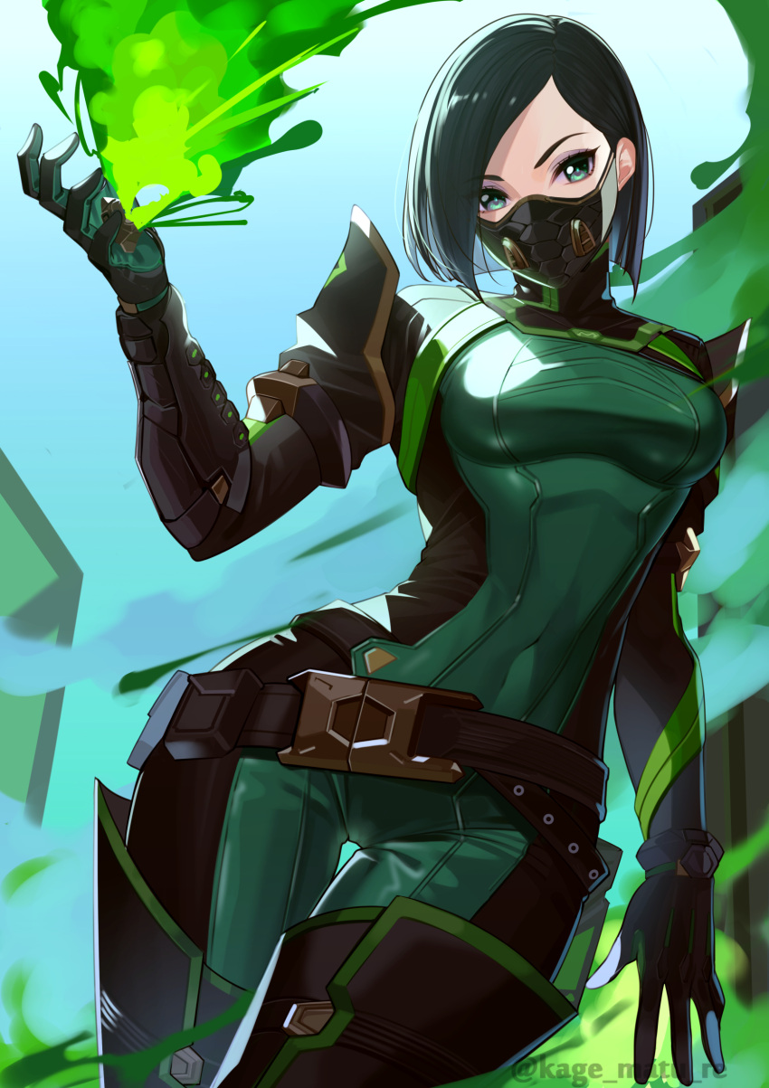 1girl, absurdres, armor, bangs, black_hair, bob_cut, bodysuit, boots
