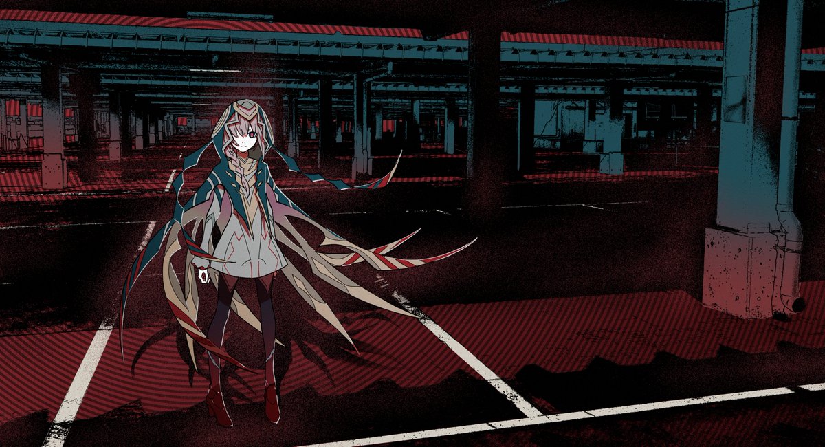 1girl, braid, capelet, dress, expressionless, full_body, hair_over_one_eye, high_heels