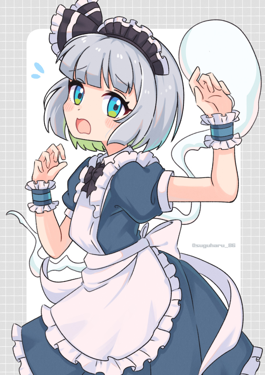 1girl, absurdres, adapted_costume, alternate_costume, apron, black_neckwear, blue_eyes, blush