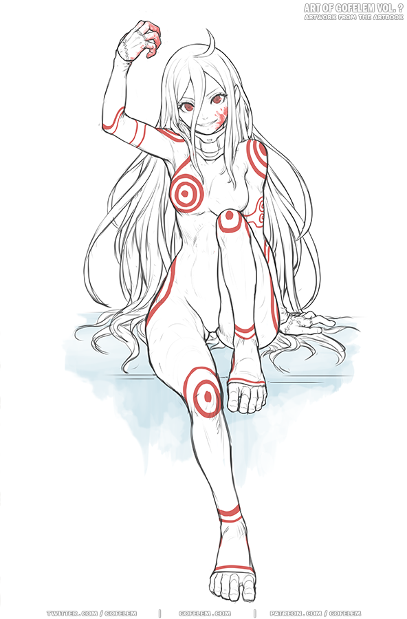 1girl, albino, bodysuit, breasts, collar, commentary, deadman_wonderland, feet