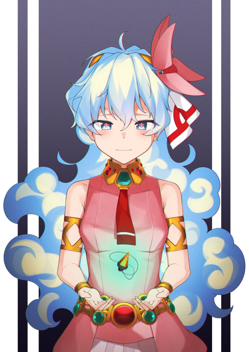 +_+, 1girl, armband, bangs, bare_shoulders, blonde_hair, blush, bracelet