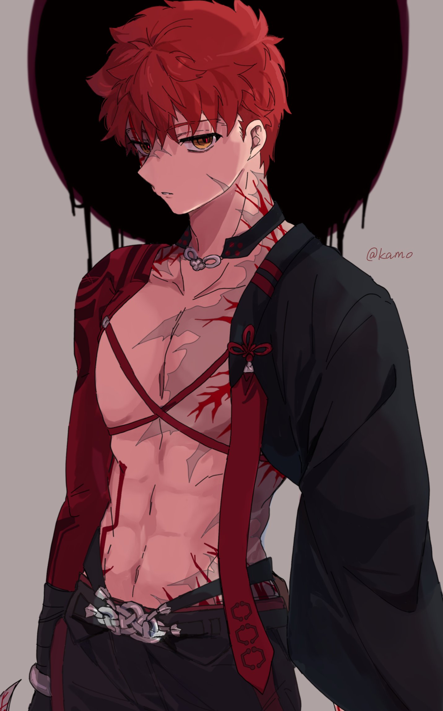 1boy, belt, collar, dark_persona, emiya_shirou, expressionless, fate/grand_order, fate_(series)