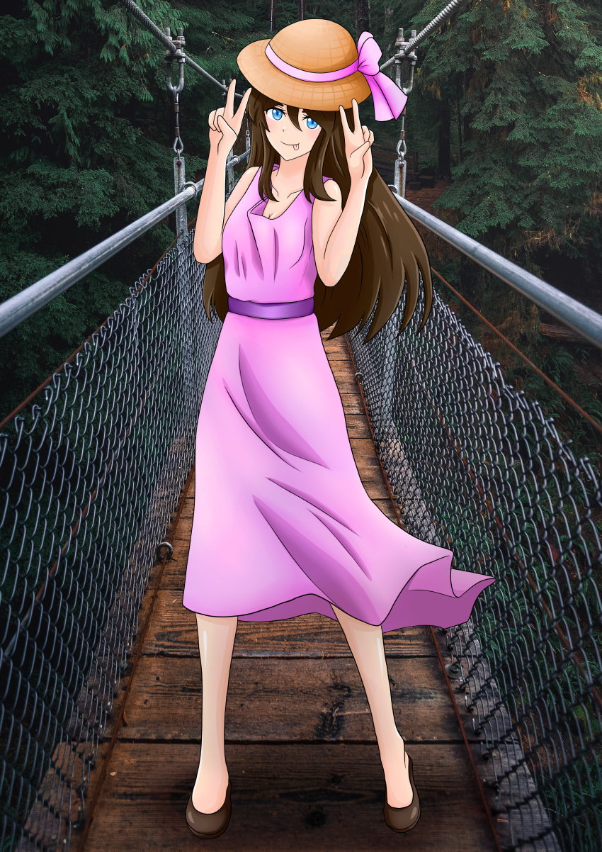 background, blue_eyes, pink_dress, pink_ribbon, sun_hat, yuki, yuki_hoshia