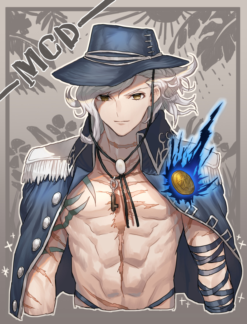 1boy, black_fire, brown_eyes, edmond_dantes_(fate), epaulettes, fate/grand_order, fate_(series), fedora