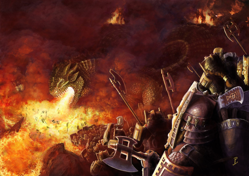 6+boys, armor, army, axe, breathing_fire, commentary, dwarf, english_commentary