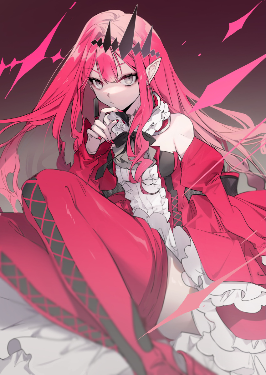 1girl, absurdres, bangs, bare_shoulders, breasts, circlet, detached_collar, detached_sleeves