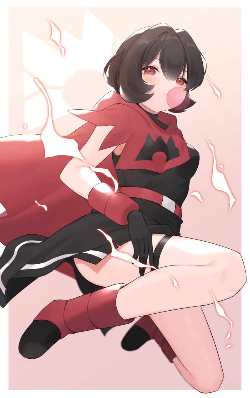 1girl, bangs, belt, belt_buckle, black_gloves, blush, boots, border