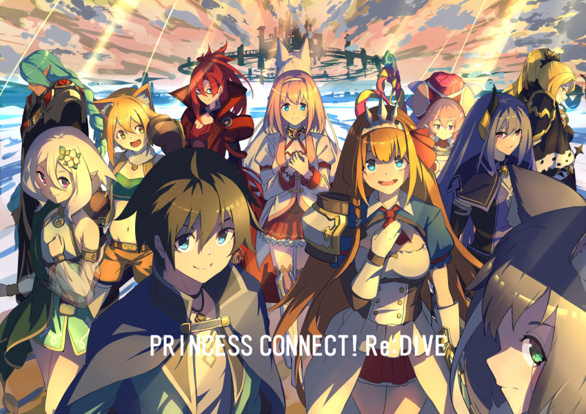 2boys, black_hair, blue_eyes, christina_(princess_connect!), flower, hair_ornament, hiyori_(princess_connect!), karyl_(princess_connect!)