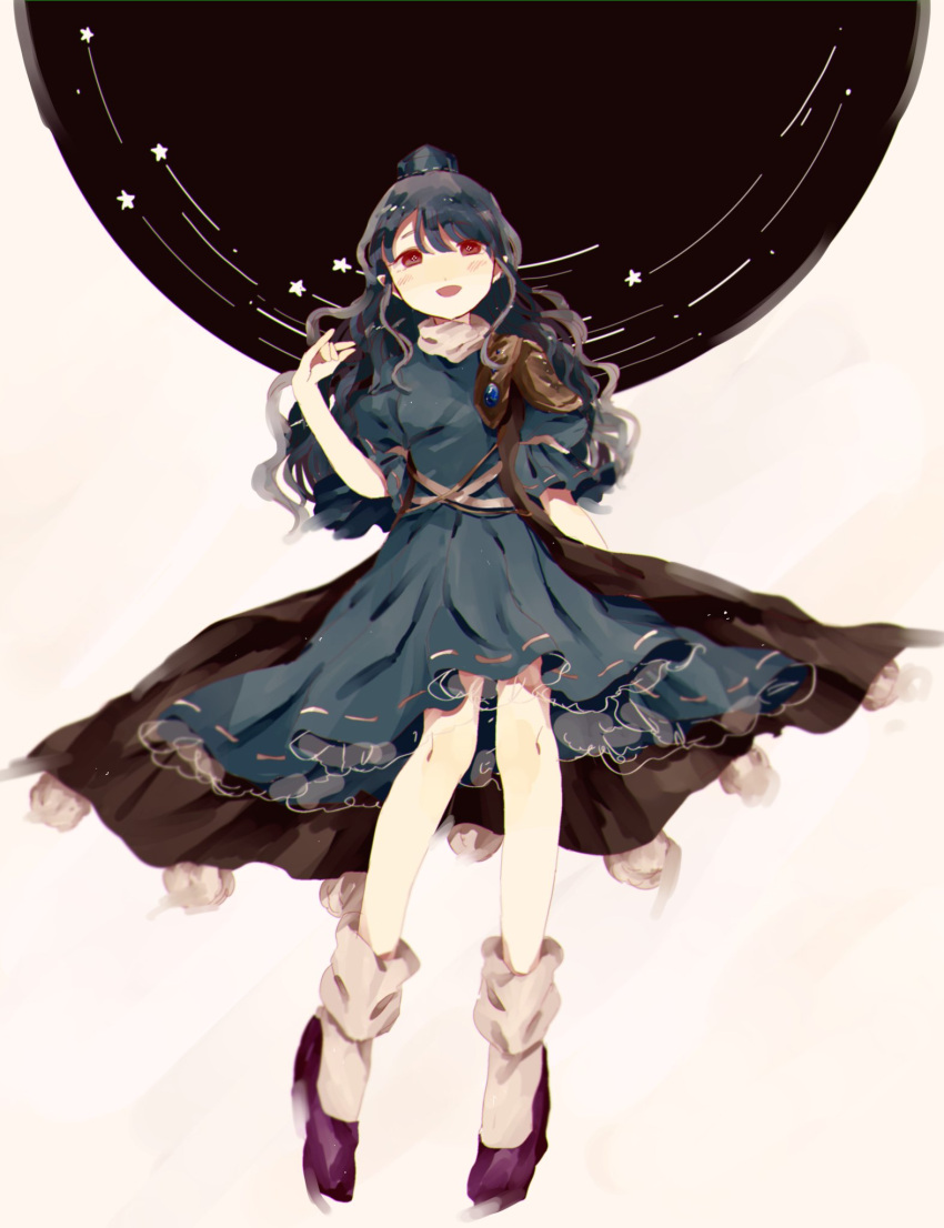 1girl, :d, bangs, blue_dress, blue_hair, blush, dress, frilled_dress