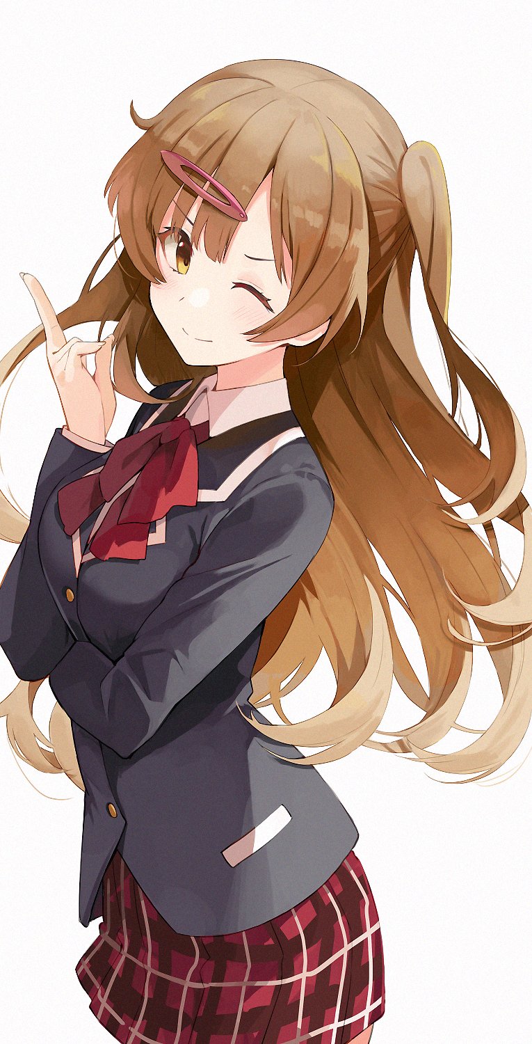 1girl, black_jacket, blazer, bow, bowtie, brown_eyes, brown_hair, chuunibyou_demo_koi_ga_shitai!