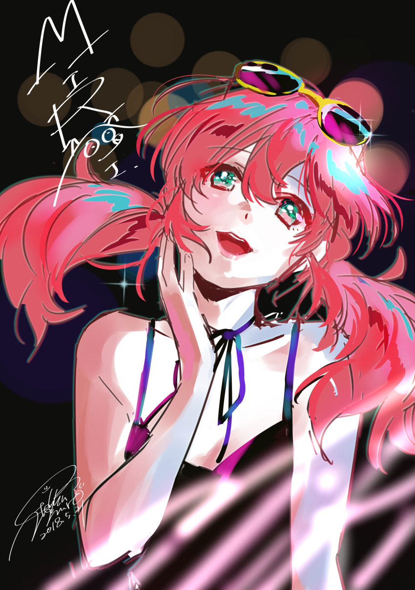 1girl, :d, absurdres, aikatsu!_(series), aikatsu_friends!, asuka_mirai_(aikatsu_friends!), bare_arms, bare_shoulders