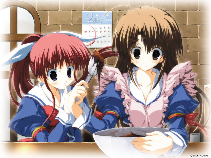 amagasaki_mikoto, apron, augustic_pieces, chocolate, fujieda_honami, hanihani, seifuku, valentine
