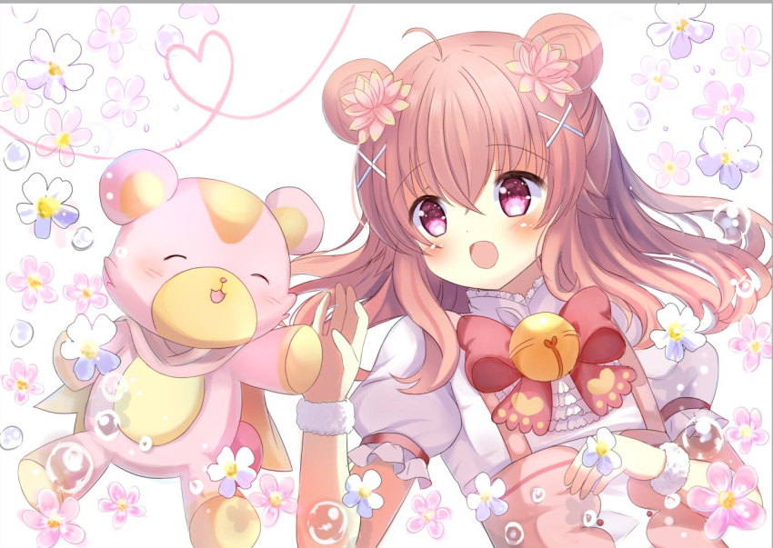 1girl, ahoge, bangs, bell, blush, bow, bowtie, curcuma_(flower_knight_girl)