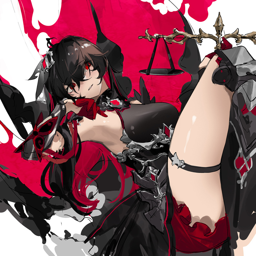 1girl, antenna_hair, armpits, bangs, bare_shoulders, breasts, gloves, hair_between_eyes