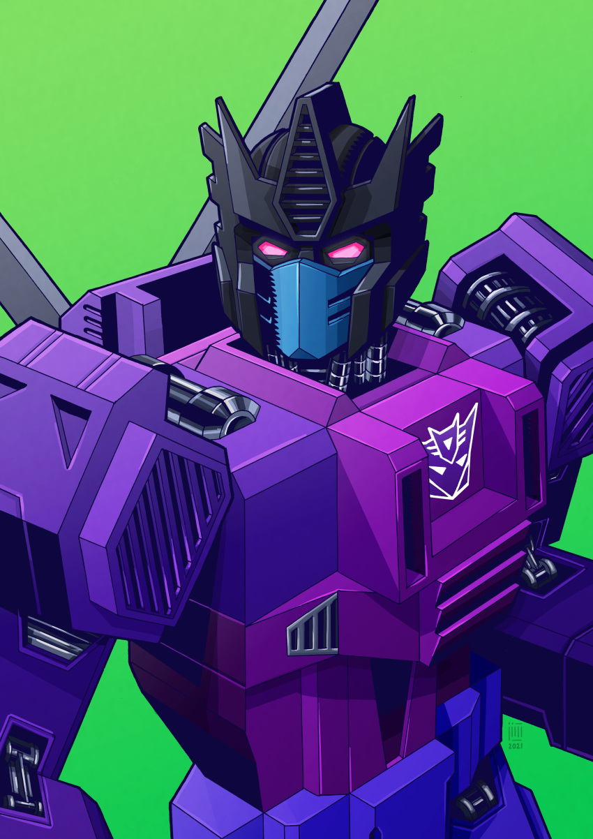 1boy, absurdres, aircraft, decepticon, evil, evil_eyes, green_background, helicopter, highres, jim_stafford, mecha, simple_background, spinister, the_transformers_(idw), transformers, transformers:_war_for_cybertron_trilogy