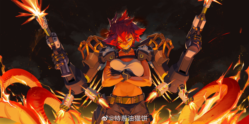 1girl, absurdres, alchemy_stars, arms_under_breasts, artist_name, belt, black_background, black_gloves