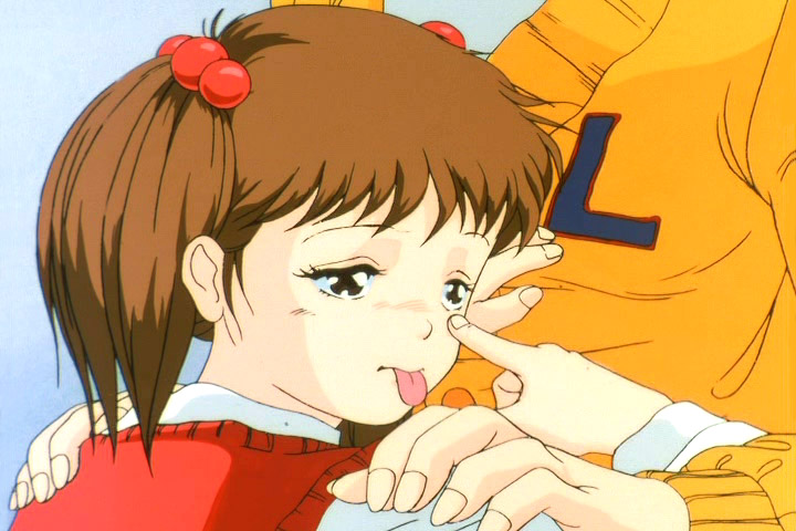 80's, :p, akanbe, cap, cute, dorothy_(gundam), gundam, gundam_0080, hair_bobbles, hair_ornament, oldschool, screencap, short_twintails, sweater_vest, tongue, twintails