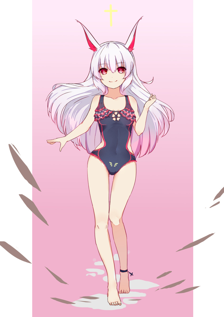 1girl, 7t, absurdres, animal_ears, bangs, barefoot, closed_mouth, cross