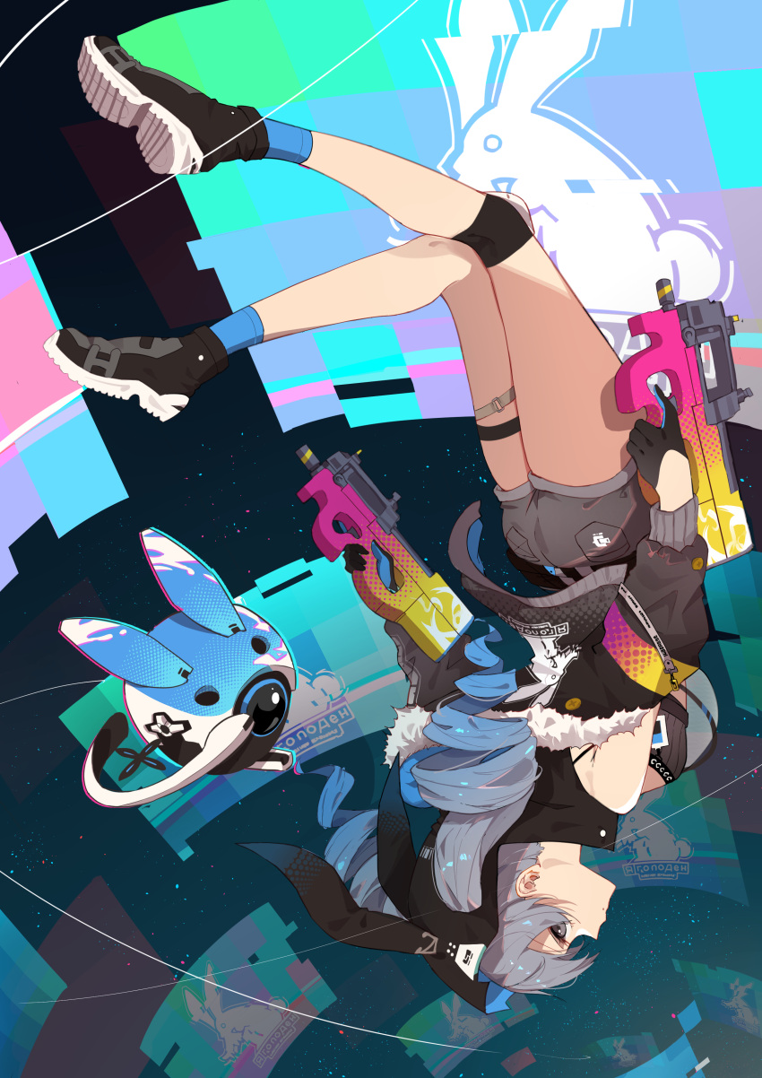 1girl, absurdres, animal_ears, animal_hood, bangs, bare_shoulders, bima_rahmaa, black_footwear