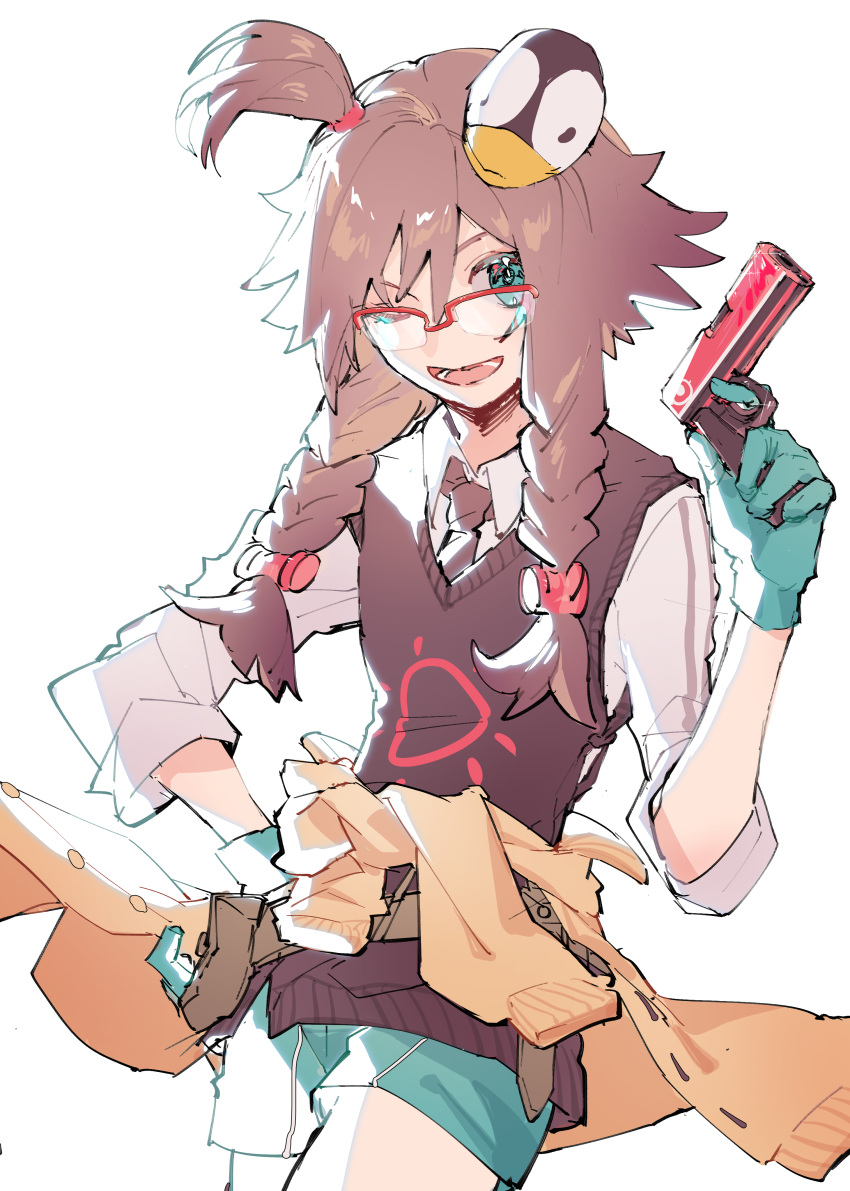 1girl, absurdres, animal_hat, arknights, bangs, black_vest, braid, chinese_commentary