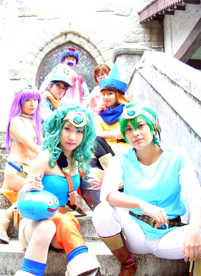 asian, black_legwear, blue_hair, clift, cosplay, dragon_quest, dragon_quest_iv, everyone