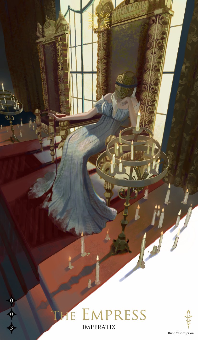 1girl, annalise_queen_of_the_vilebloods, bare_shoulders, blonde_hair, blood, bloodborne, bloody_clothes, breasts, candle, chair, curtains, dress, english_text, frozensoba, hat, head_rest, helm, helmet, highres, indoors, long_hair, medium_breasts, number, puffy_short_sleeves, puffy_sleeves, short_sleeves, sitting, solo, throne, window