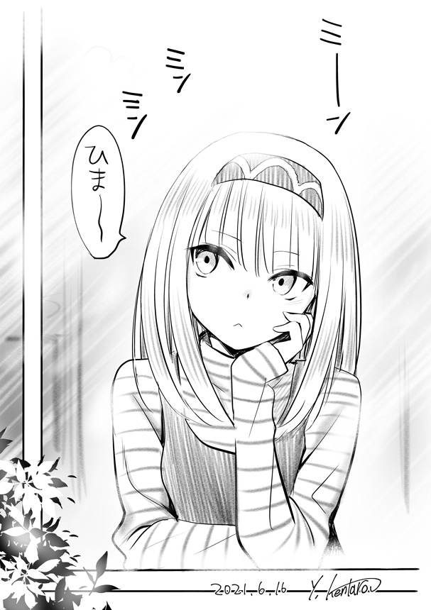 1girl, 2021, artist_name, ayakashi_triangle, bow_hairband, commentary_request, dated, hair_ornament