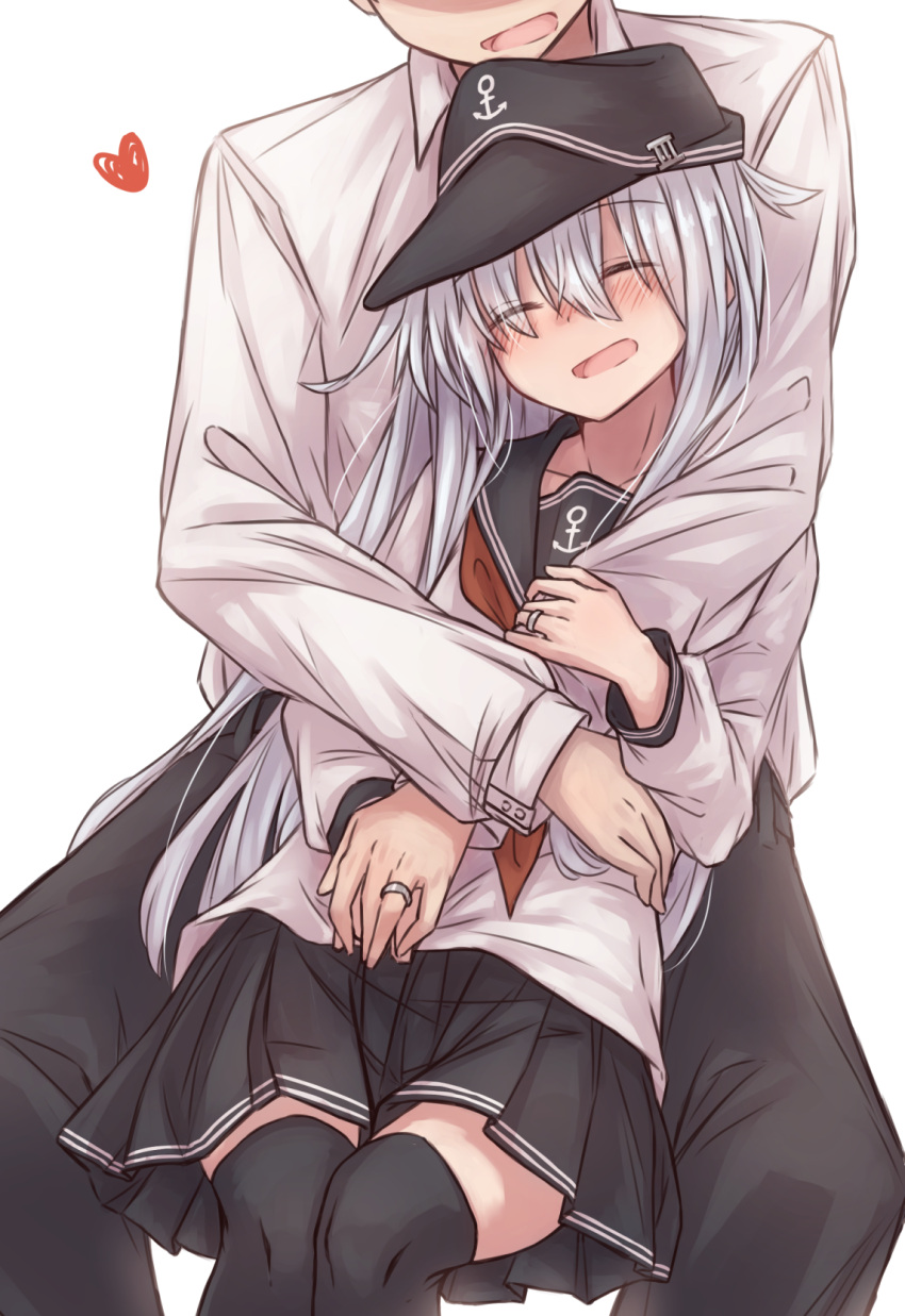 1boy, 1girl, anchor_symbol, black_legwear, black_sailor_collar, black_skirt, closed_eyes, commentary_request