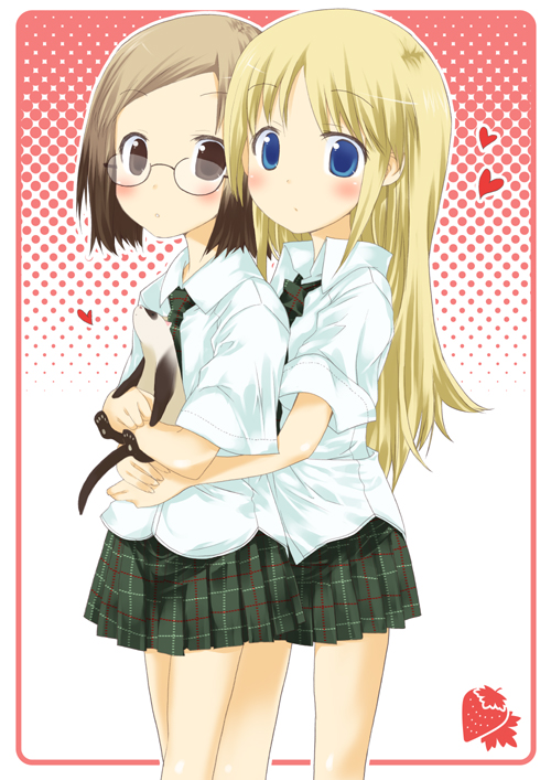 blonde_hair, blue_eyes, ferret, glasses, ichigo_mashimaro, long_hair, mizuki_makoto, sakuragi_matsuri