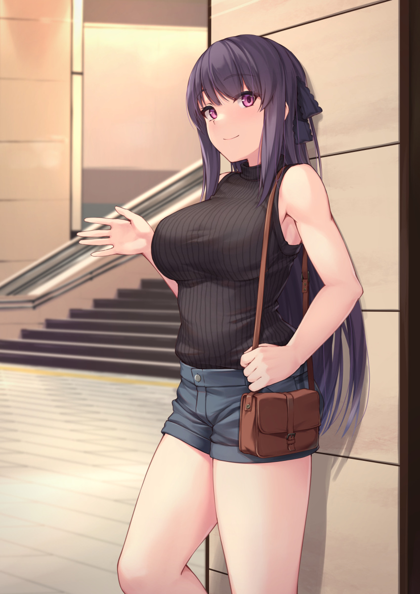 1girl, absurdres, ao_no_kanata_no_four_rhythm, bag, bangs, bare_arms, bare_shoulders, black_shirt