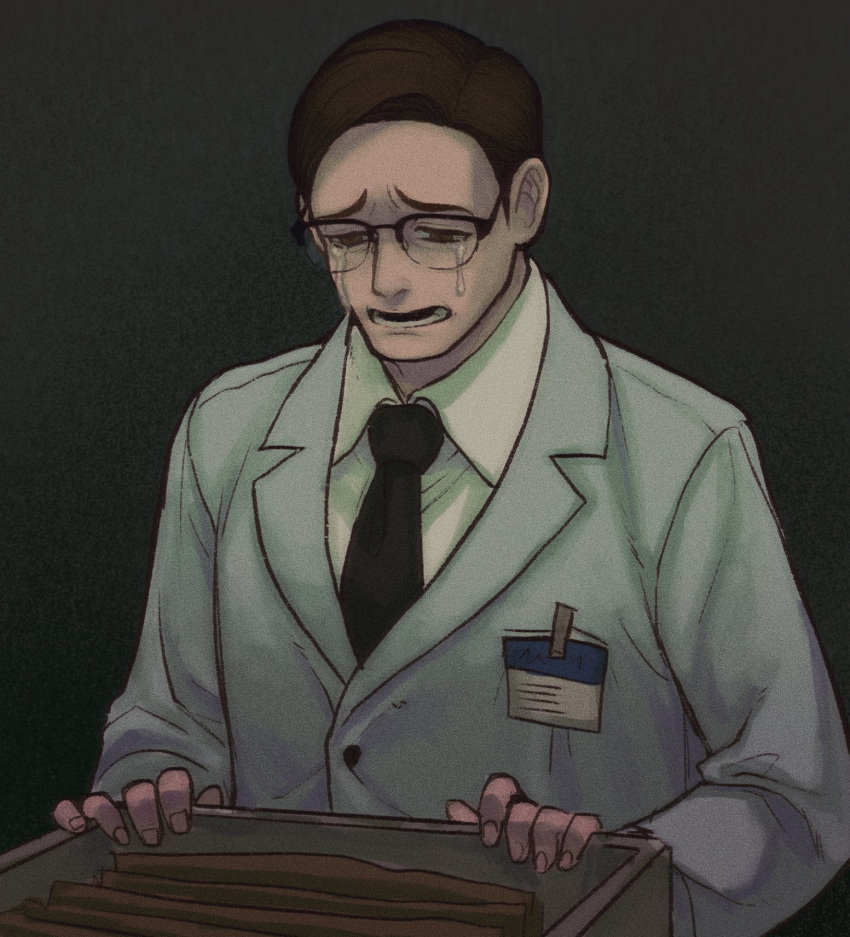 1boy, brown_eyes, brown_hair, crying, crying_with_eyes_open, edward_nygma, glasses, gotham