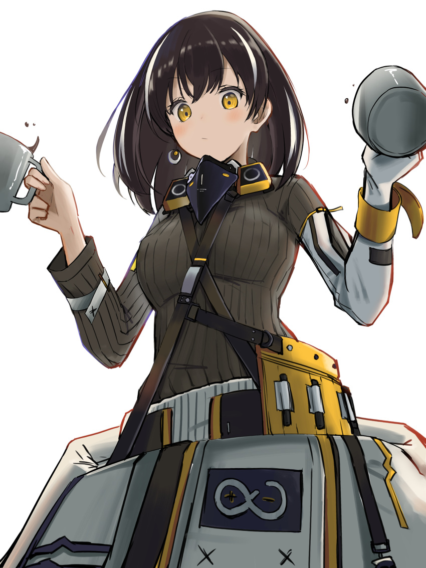 1girl, 70zyomin7, absurdres, arknights, blush, breasts, brown_hair, coffee_mug