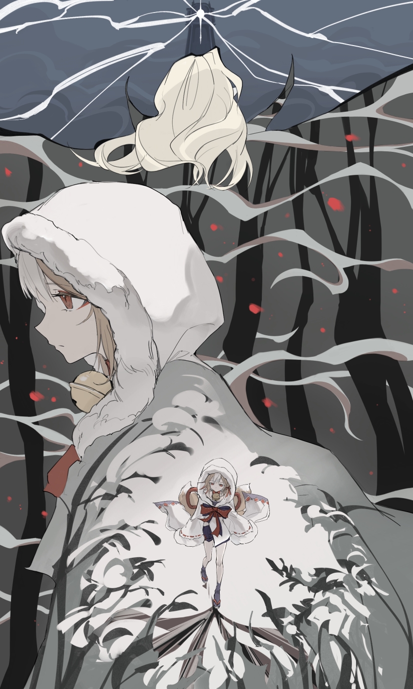 1boy, 1girl, a_miz, aluzard_(shadowverse), bell, black_legwear, blonde_hair, bow