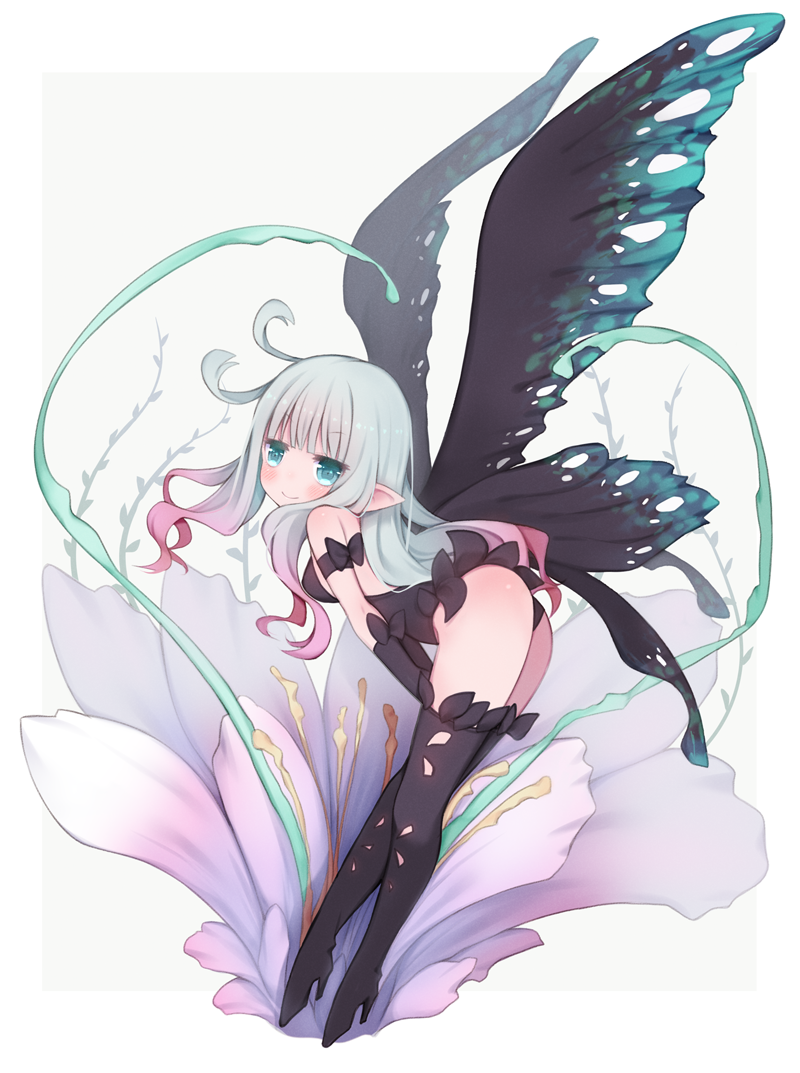 1girl, anne_(bravely_second), antenna_hair, arashiya, ass, black_footwear, black_gloves, black_legwear
