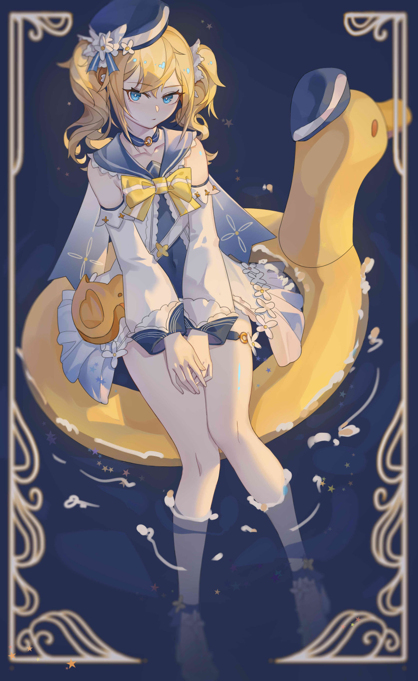 1girl, absurdres, animal_bag, bangs, barbara_pegg, bare_legs, blonde_hair, blue_choker